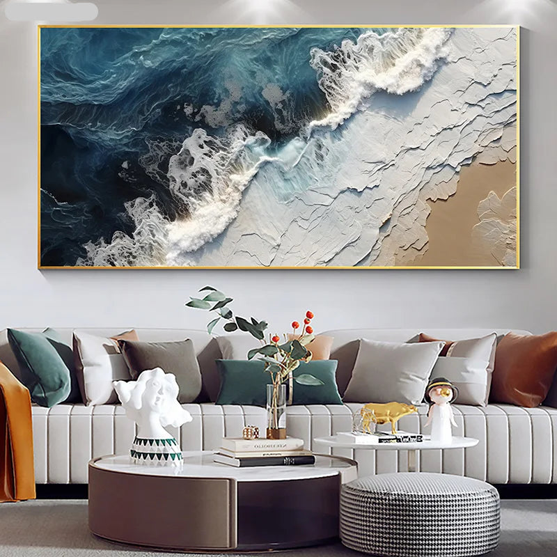 Ocean Surf Sand Shoreline Coastal Landscape Wall Art Fine Art Canvas Prints - Modern Art For Living Room Dining Room Bedroom Art For Contemporary Interiors
