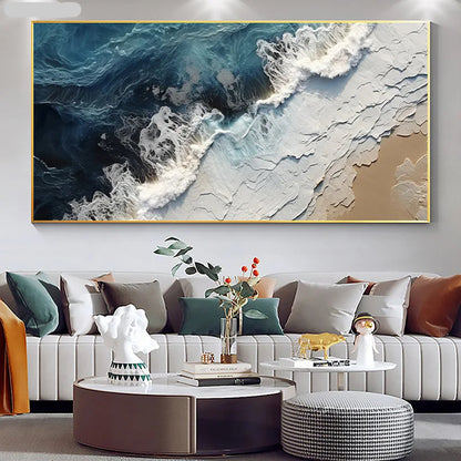 Ocean Surf Sand Shoreline Coastal Landscape Wall Art Fine Art Canvas Prints - Modern Art For Living Room Dining Room Bedroom Art For Contemporary Interiors
