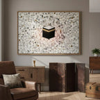 Kaaba Islamic Canvas Print Wall Art – Modern Neutral Mecca Illustration with Gold Accents for Living Room, Prayer Space & Contemporary Home Décor
