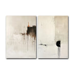 Large 2‑Panel Minimalist Abstract Drip Canvas Print Wall Art – Neutral Beige & Black Unframed Contemporary Painting for Stylish Living Room Decor