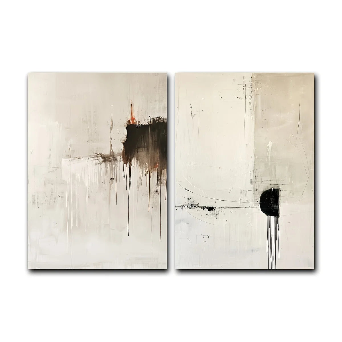 Large 2‑Panel Minimalist Abstract Drip Canvas Print Wall Art – Neutral Beige & Black Unframed Contemporary Painting for Stylish Living Room Decor