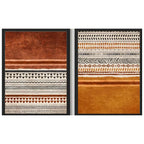 Earth‑Tone Geometric Wall Art Unframed Canvas Print – Modern Tribal‑Inspired Abstract Patterns & Minimalist Striped Design - 2Pcs Set