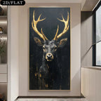 Golden Antler Deer Unframed Canvas Print Wall Art – Black Background Luxury Nordic Artwork for Modern Living Room & Foyer Art Decor