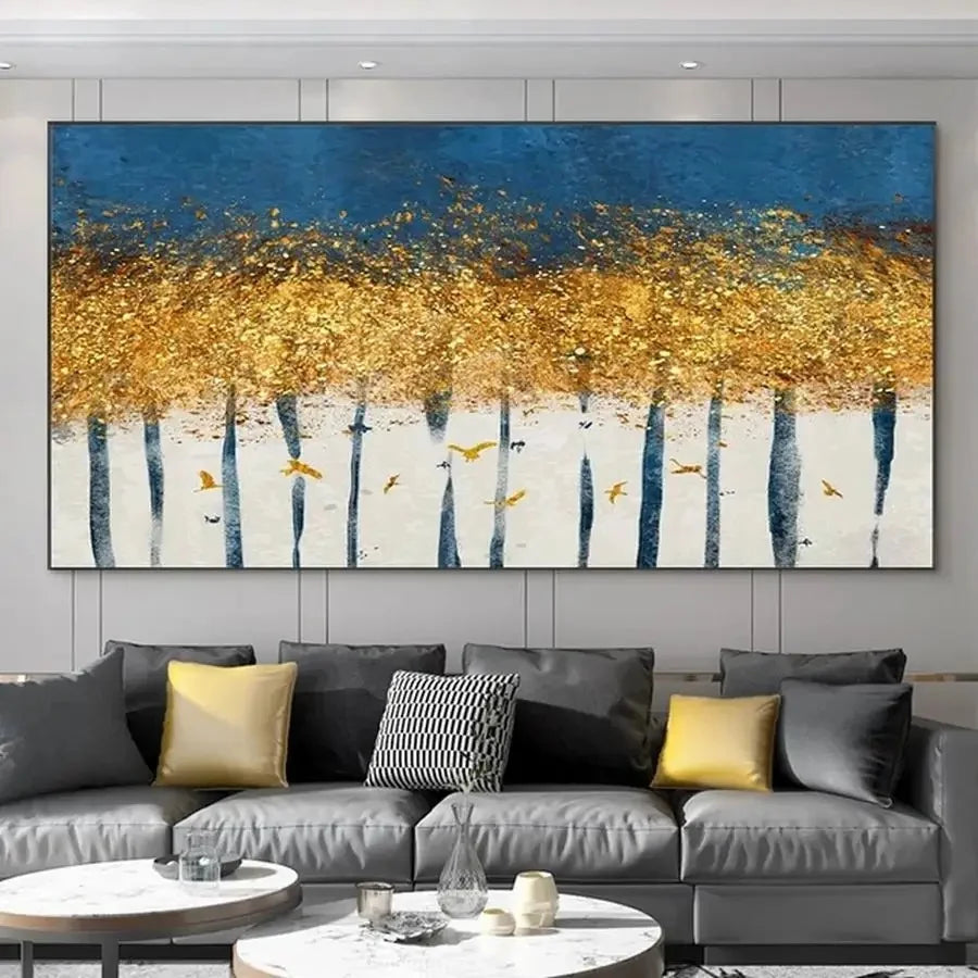 Abstract 3D Gold Tree Wall Printing Painting on Canvas,Abstract Wall Picture,Modern Home Decoration,Flowers Art Poster,Mural