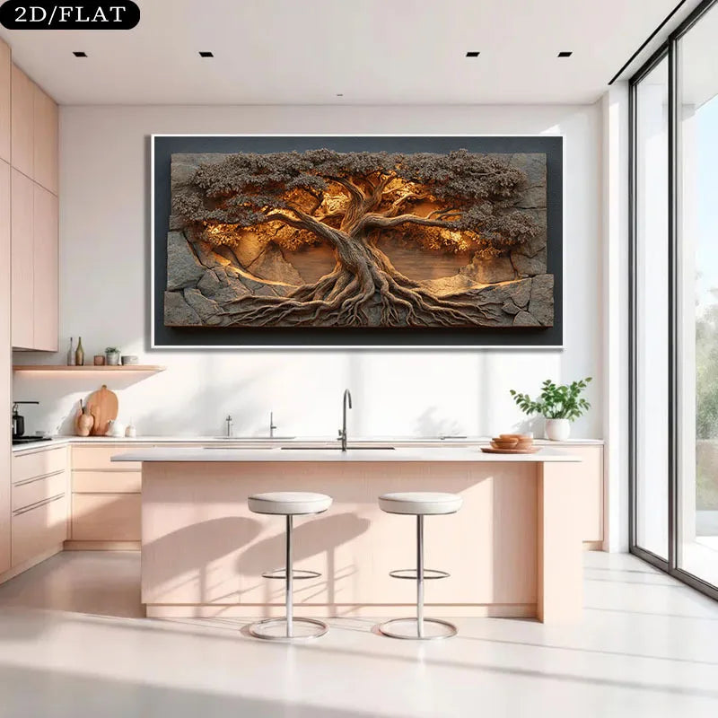Large Tree of Life Unframed Canvas Print Wall Art – Neutral Nature‑Inspired Design for Modern Foyer, Living Room & Contemporary Home Decor
