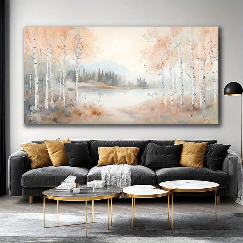 1pc Birch Lined Lake Canvas Wall Art Painting, Frameless Canvas Wall Art Picture Living Room Printing Art Office Home Decortion