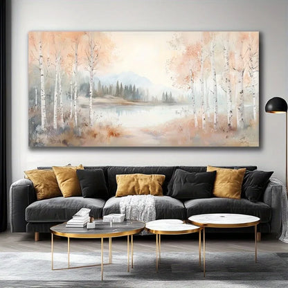 1pc Birch Lined Lake Canvas Wall Art Painting, Frameless Canvas Wall Art Picture Living Room Printing Art Office Home Decortion