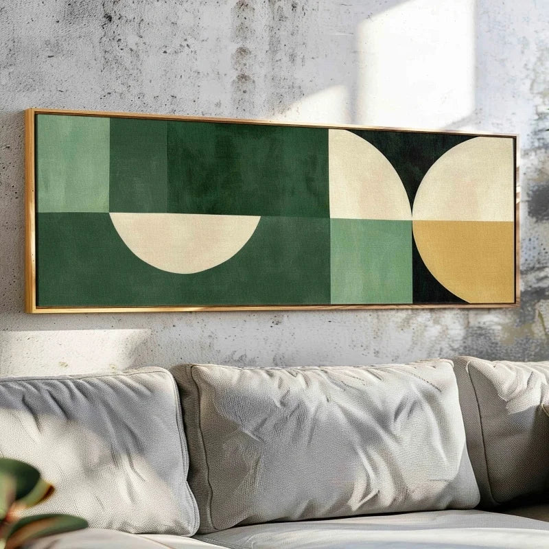 Colorful Wide Format Mid Century Retro Geometric Abstract Wall Art Fine Art Canvas Prints - Contemporary Art For Living Room Above The Sofa Art For Above The Bed