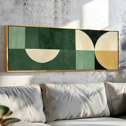 Colorful Wide Format Mid Century Retro Geometric Abstract Wall Art Fine Art Canvas Prints - Contemporary Art For Living Room Above The Sofa Art For Above The Bed