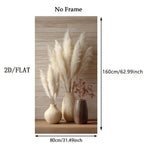 Pampas Grass Vase Unframed Canvas Print Wall Art – Minimalist Neutral Boho Decor with Beige & Brown Ceramic Vases for Modern Hallway