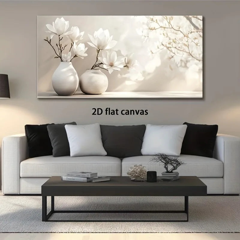 Canvas Wall Art 2D Flat Magnolia in Vase Modern Abstract Painting Frameless for Living Room Bedroom Office Home Decor Wall Decor