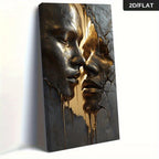 Black & Liquid Golden Faces Wall Art – Modern Textured Abstract Lovers Design Artwork for Luxury Hallway, Foyer & Statement Home Decor
