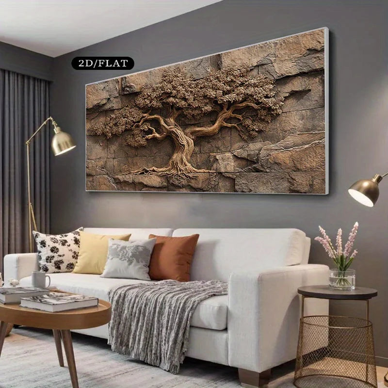 Extra Large Frameless Canvas Wall Art - Modern Minimalist Brown Tree Painting, Living Room Bedroom Decor, Painting Artwork Print