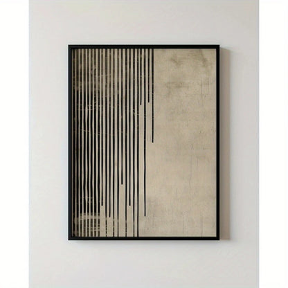 Modern Minimalist Zen Line Art Canvas Print – Black Vertical Brushstroke Design on Neutral Beige Background - Art for Modern Living