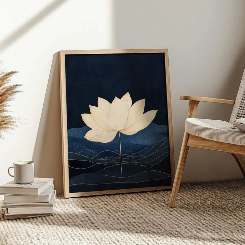 Large Unframed Lotus Flower and Mandala Pattern Canvas Print Wall Art for Modern Boho Living Room and Contemporary Home Décor Styling