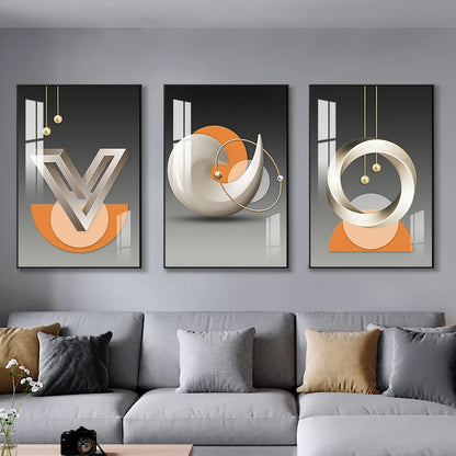 Set of 3Pcs Modern Aesthetics Abstract Geometry Wall Art Fine Art Canvas Prints - Triptych Artworks For Contemporary Apartment Living Room Bedroom Art Decor