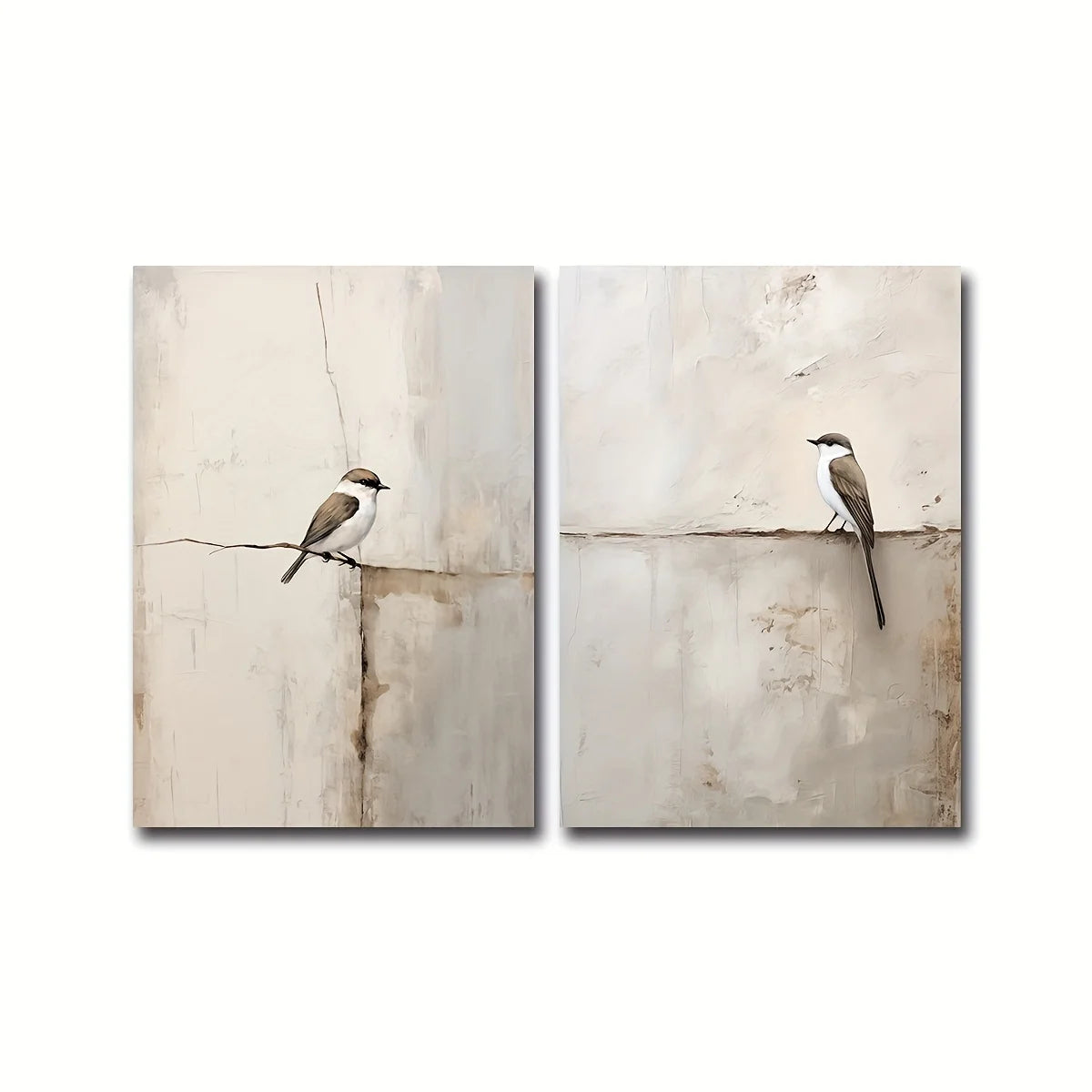 Neutral Bird Wall Art Set – Soft Beige & Gray Minimalist Bird Illustration Prints – Modern Artworks for Living Room, Entryway & Bedroom Decor