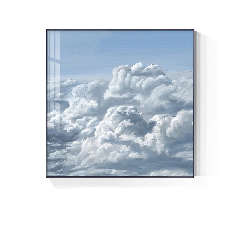 Colorful Blue Sky Floral Landscape Wall Art Fine Art Canvas Prints - Square Format Pictures For Living Room Bedroom Hotel Room Art For Modern Living