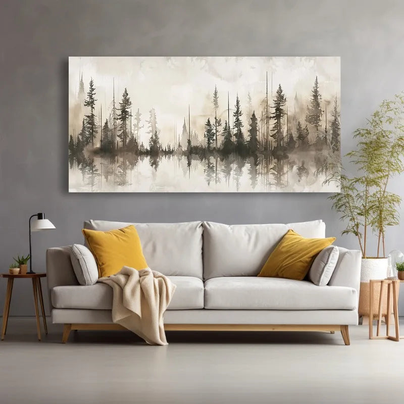 Misty Pines Modern Abstract Canvas Wall Art Frameless Landscape Painting with High-Quality Print Home Decor Landscape Decor Art