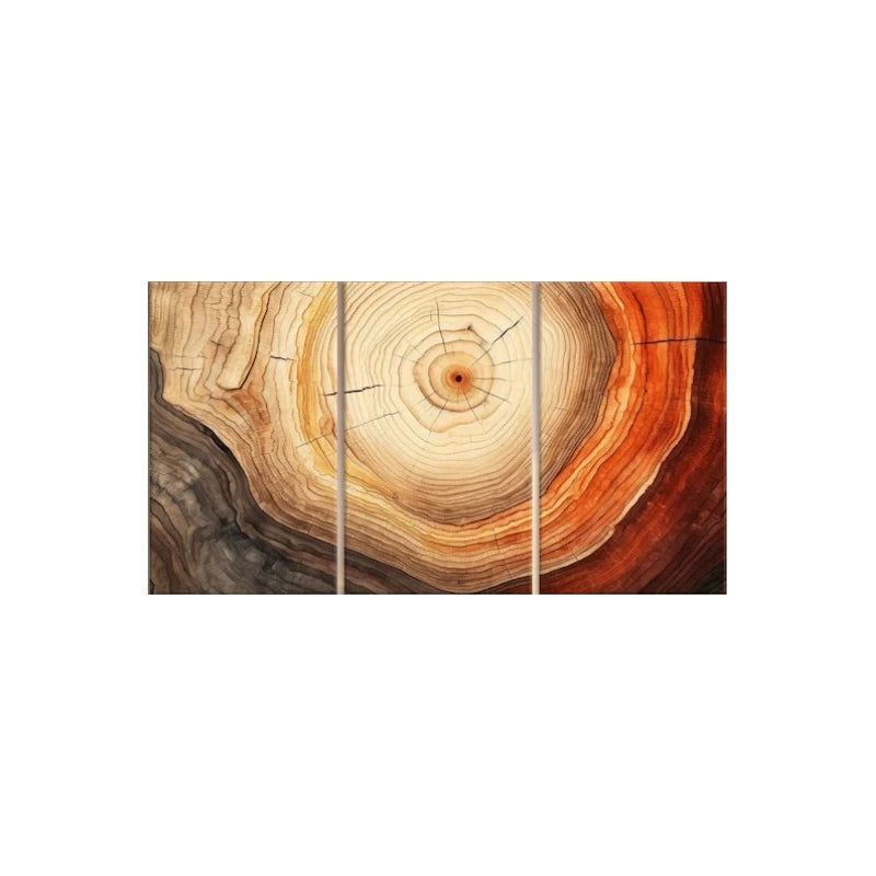 Large 3‑Panel Tree Ring Canvas Print Wall Art – Rustic Earthy Neutral Unframed Nature‑Inspired Artwork for Modern Living Room Interior Decor