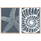 Coastal Starfish & Seashell Unframed Canvas Print Wall Art – Modern Beach‑Inspired Blue‑Gray Nautical Decor for Coastal Home Styling