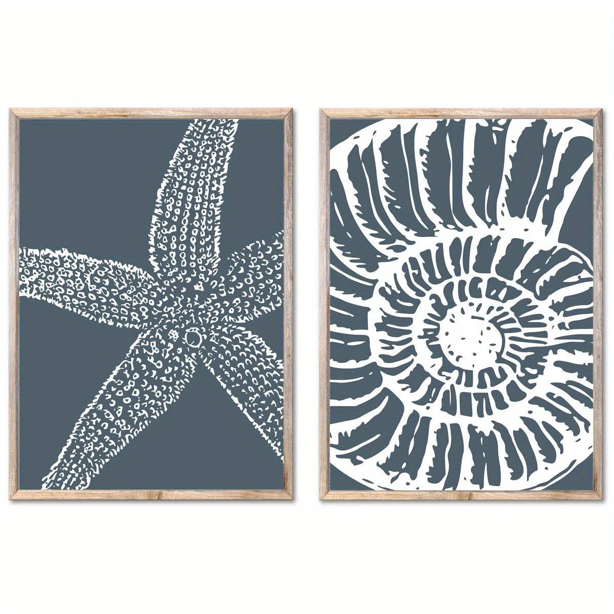 Coastal Starfish & Seashell Unframed Canvas Print Wall Art – Modern Beach‑Inspired Blue‑Gray Nautical Decor for Coastal Home Styling
