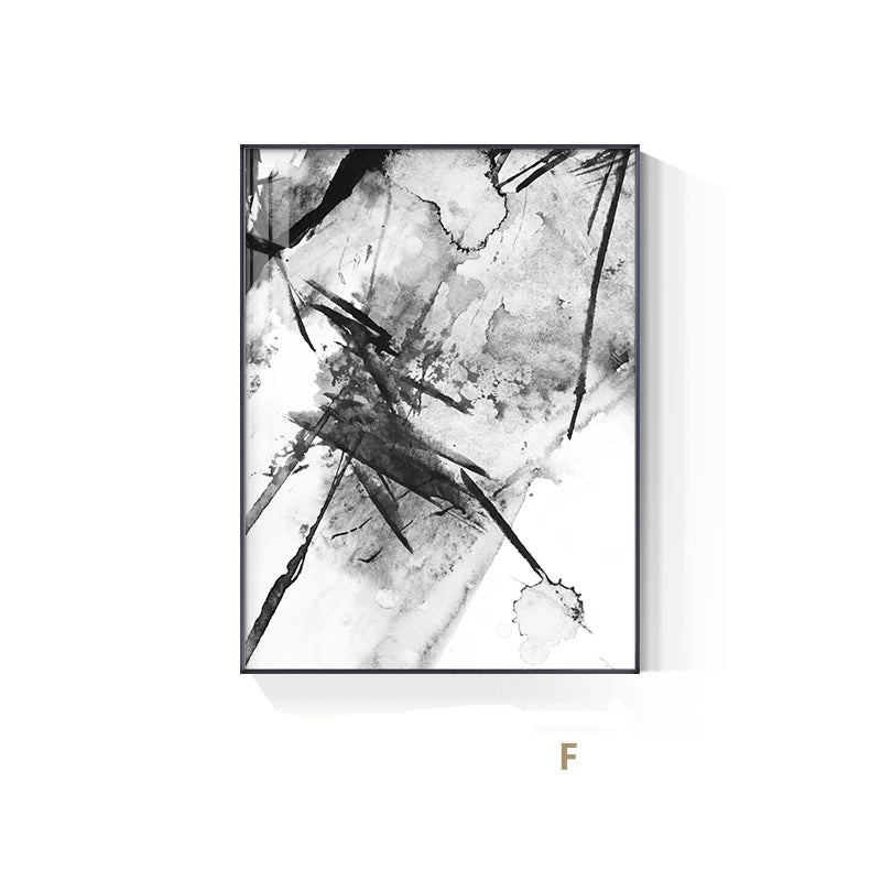 Abstract Ink Splash Black & White Wall Art Fine Art Canvas Prints - Pictures For Modern Apartment Living Room Dining Room Office Meeting Room Art For Contemporary Interiors