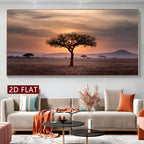 Large African Savanna Sunset Unframed Canvas Print Wall Art – Acacia Tree Landscape Artwork for Living Room Above The Sofa Decor