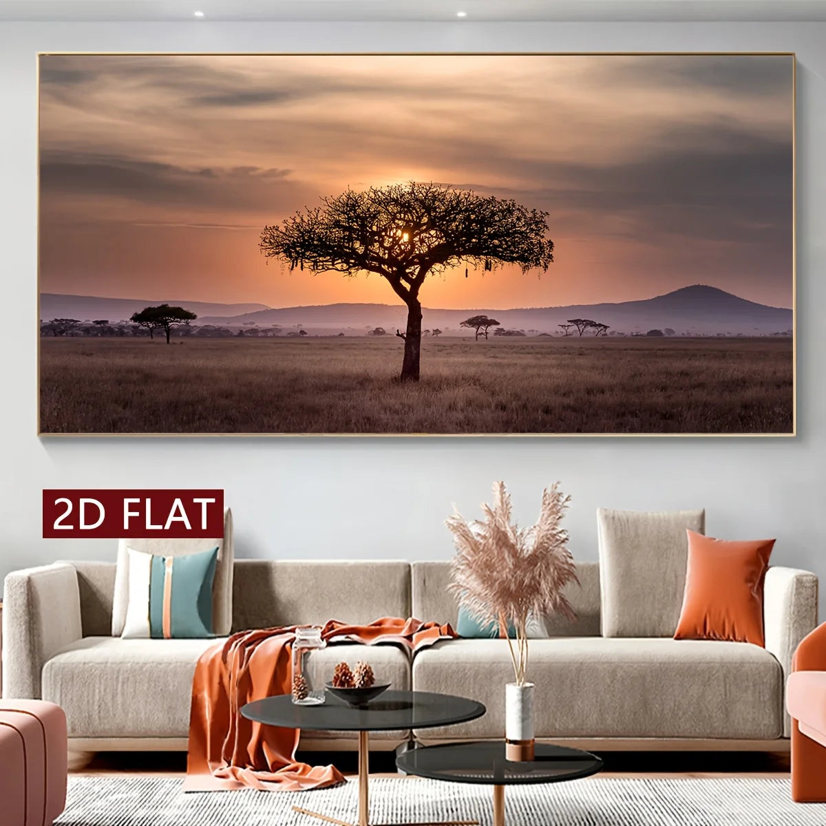 Large African Savanna Sunset Unframed Canvas Print Wall Art – Acacia Tree Landscape Artwork for Living Room Above The Sofa Decor