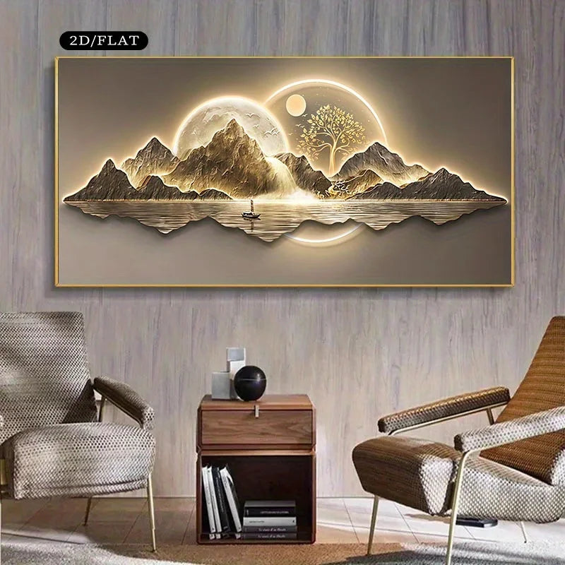 Extra Large Modern Minimalist Mountain Range Canvas Print - Frameless Landscape Wall Art for Living Room, Bedroom, Hallway Decor