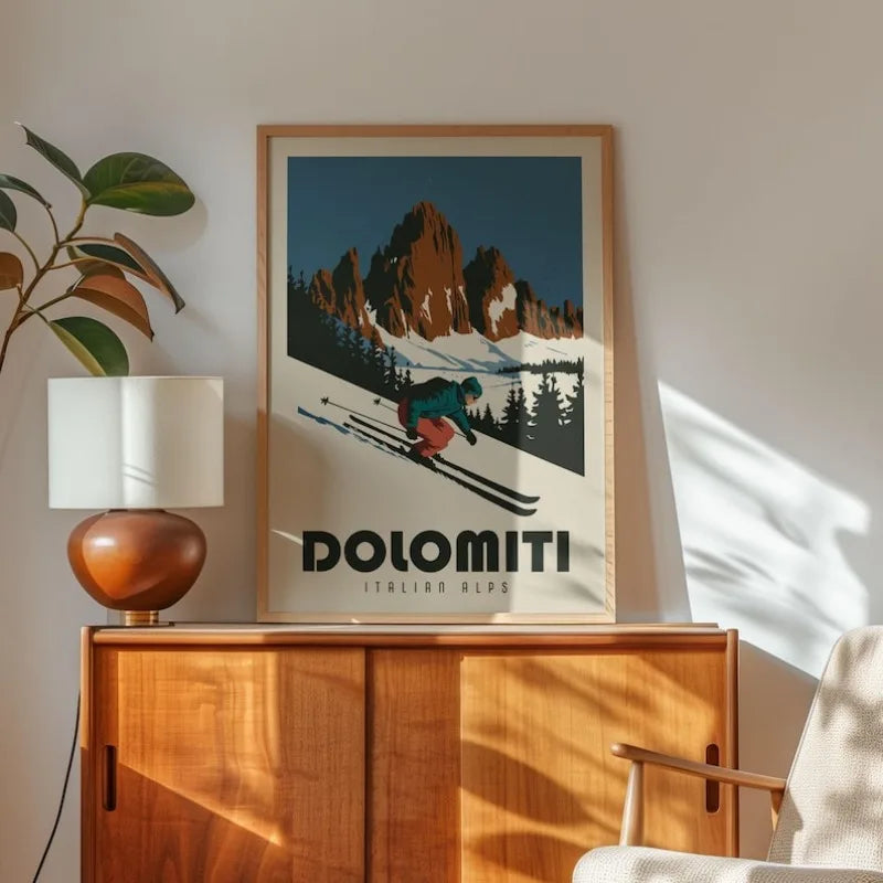 Vintage Dolomiti Ski Poster Wall Art – Retro Italian Alps Mountain Skiing Illustration – Classic Unframed Canvas Print for Rustic Cabin Lodge Decor