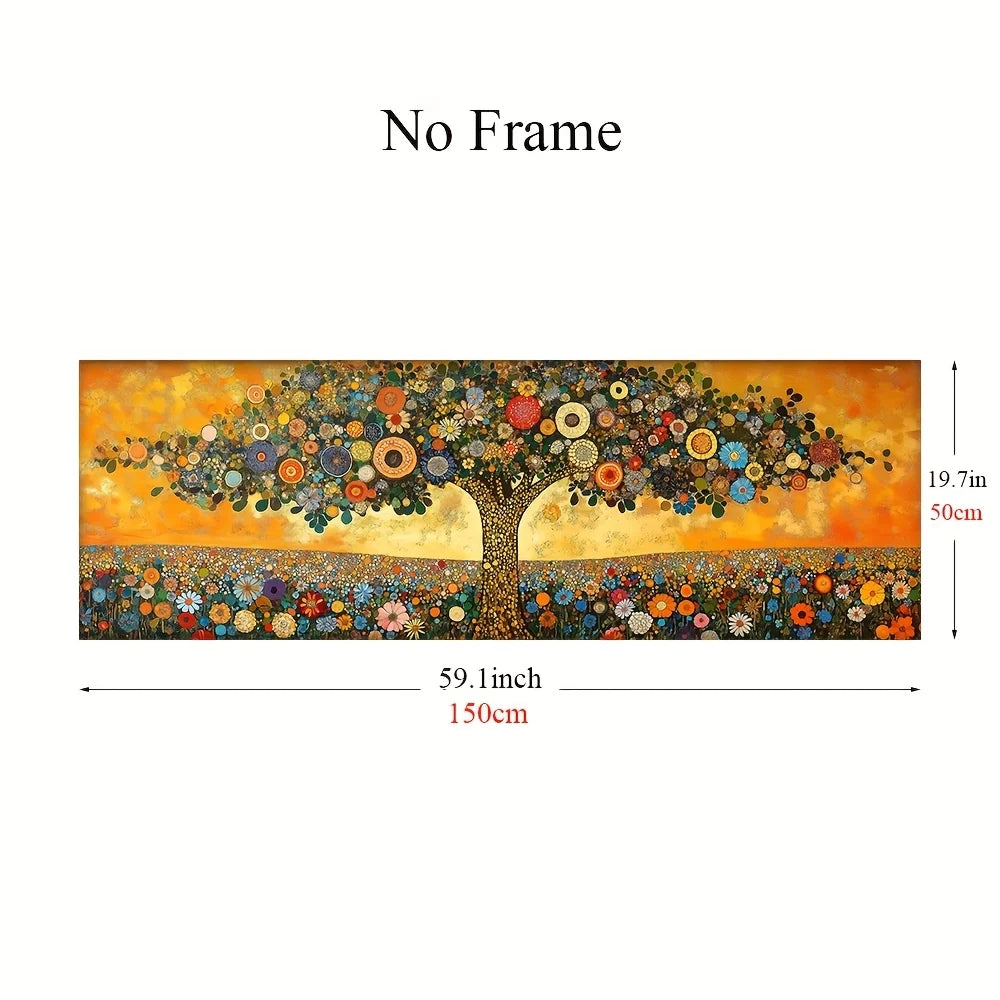 Colorful Patterned Tree Wall Art – Vibrant Vintage Floral Decorative Unframed Canvas Print for Modern Bedroom & Contemporary Decor