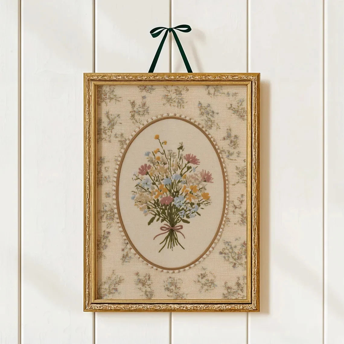Vintage Floral Oval Canvas Print Wall Art – Soft Pastel Botanical Illustration for Nursery, Kids’ Bedroom & Cozy Cottagecore Home Décor