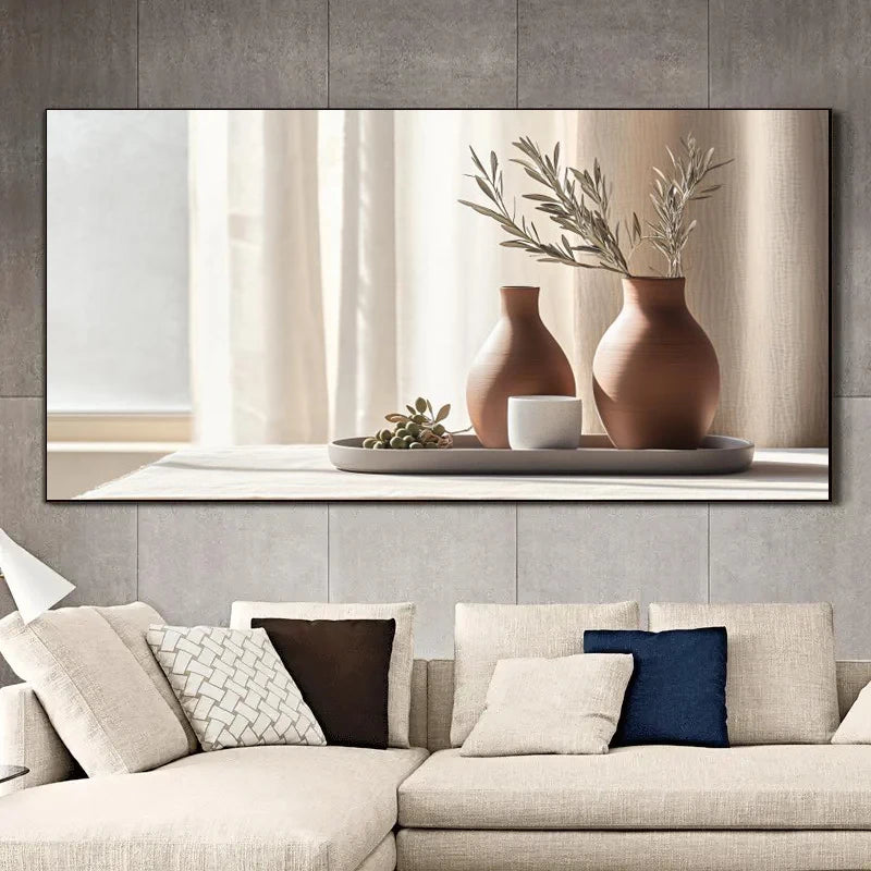 Mediterranean Vase Still Life Wall Art Fine Art Canvas Prints - Neutral Color Tones Contemporary Art For Living Room Dining Room Art For Modern Home Decor