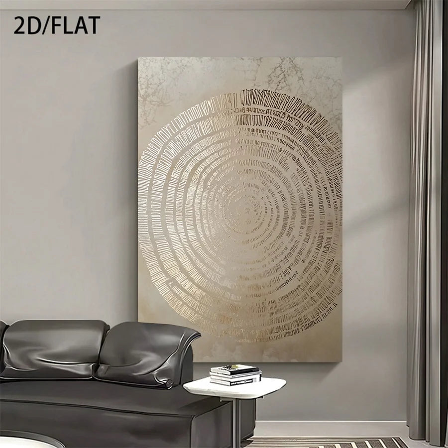 Gold Tree Ring Wall Art – Circular Wood Grain Pattern Design – Modern Neutral Unframed Canvas Print for Minimalist Living Room Decor