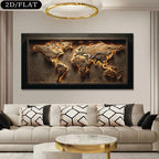 Luxury Unframed Abstract World Map Canvas Print Wall Art – Modern Neutral Living Room Statement Art Piece for Earth‑Tone Home Decor