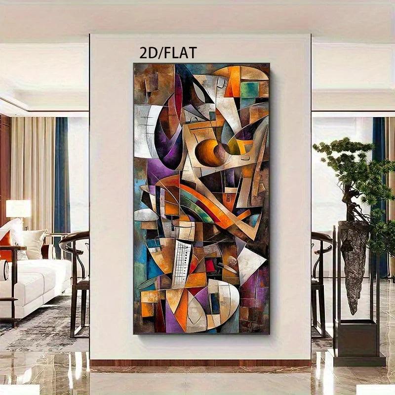 Frameless Modern Abstract Cubist Guitar Canvas Art Print Colorful Geometric Design, for Living Room & Bedroom, Unique Home Decor