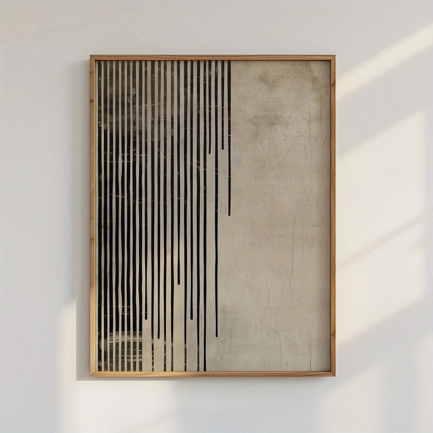 Modern Minimalist Zen Line Art Canvas Print – Black Vertical Brushstroke Design on Neutral Beige Background - Art for Modern Living