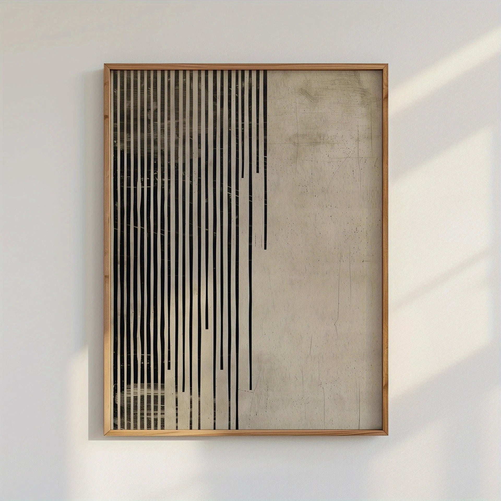Modern Minimalist Zen Line Art Canvas Print – Black Vertical Brushstroke Design on Neutral Beige Background - Art for Modern Living