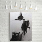 Abstract Black Cats In Motion Wall Art – Expressive Blurred Feline Trio Artwork – Modern Minimalist Print for Contemporary Living Room Decor