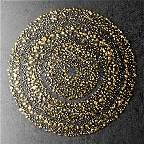 Modern Abstract Golden Spherical Square Format Wall Art Fine Art Canvas Prints - Modern Artworks For Living Room Dining Room Art For Contemporary Home Decor