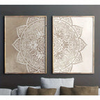 Neutral Mandala Wall Art Set – Intricate Floral & Geometric Pattern Design – Symmetrical Canvas Print Set for Modern Foyer Decor