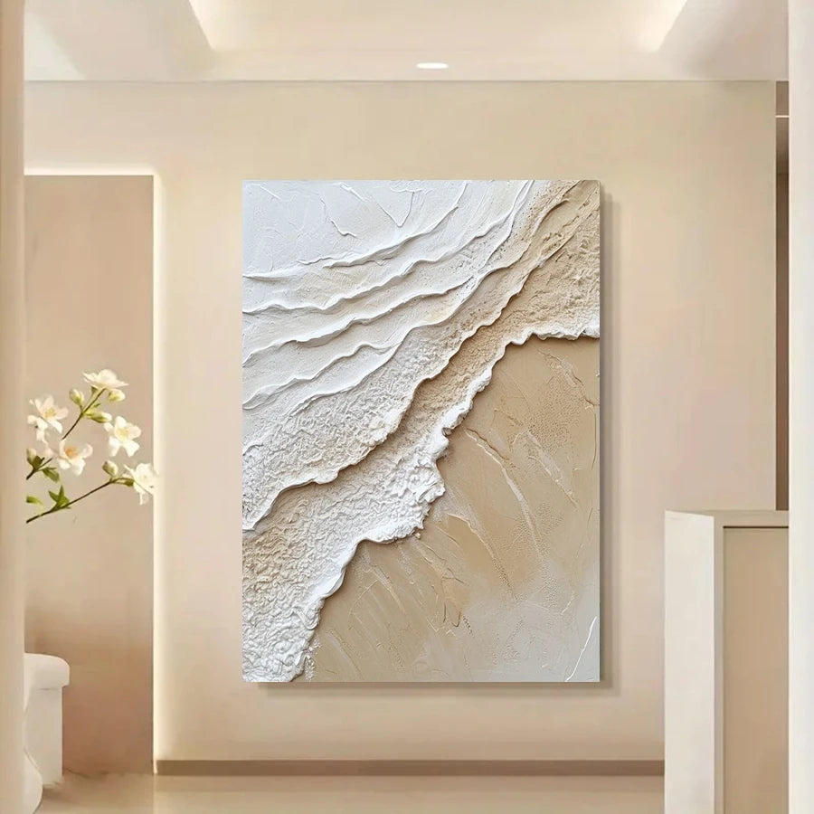 Beach Sand Seascape Ocean Waves Wall Art Fine Art Canvas Prints - Modern Coastal Wall Decor For Entrance Hallway Foyer Reception Room Art For Contemporary Interiors