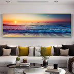 Natural Scenery Canvas Art Poster Sunset Over The Beach with Waves, for Living Rooms, Bedrooms, Offices, Artwork Without Unframe