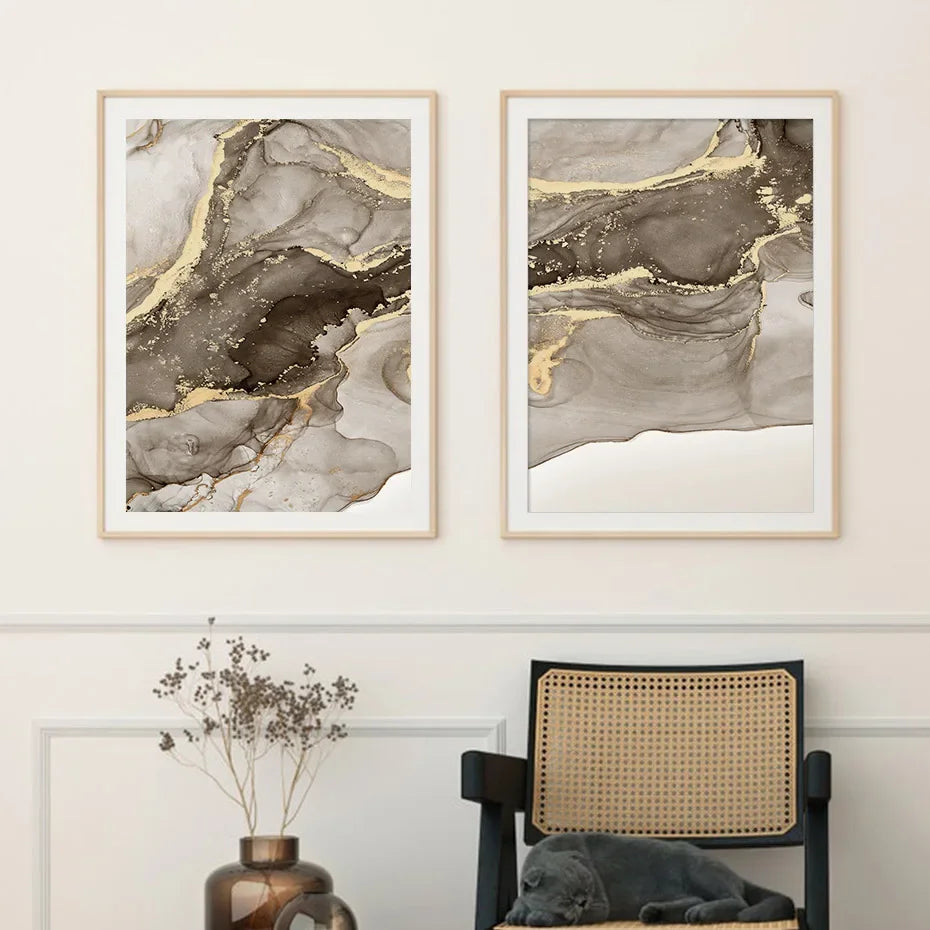 Black Beige Grey Abstract Marble Print Wall Art Fine Art Canvas Prints - Chic Abstract Art For Bedroom Living Room Dining Room Art For Modern Interiors