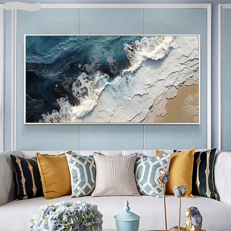 Ocean Surf Sand Shoreline Coastal Landscape Wall Art Fine Art Canvas Prints - Modern Art For Living Room Dining Room Bedroom Art For Contemporary Interiors