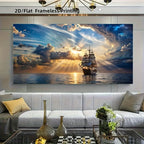 Modern Abstract Sailboat Sunset Sea View Wall Art for Living Room, Bedroom, Hallway Decor Poster, High-Quality Print, Frameless