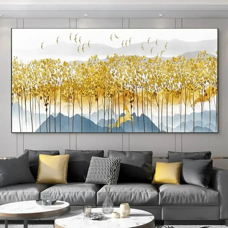 Abstract 3D Gold Tree Wall Printing Painting on Canvas,Abstract Wall Picture,Modern Home Decoration,Flowers Art Poster,Mural
