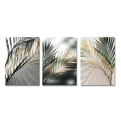 Set of 3PCs Golden Monstera Wall Art Fine Art Canvas Prints - Modern Tropical Botanical Pictures For Living Room Dining Room Art For Contemporary Interiors