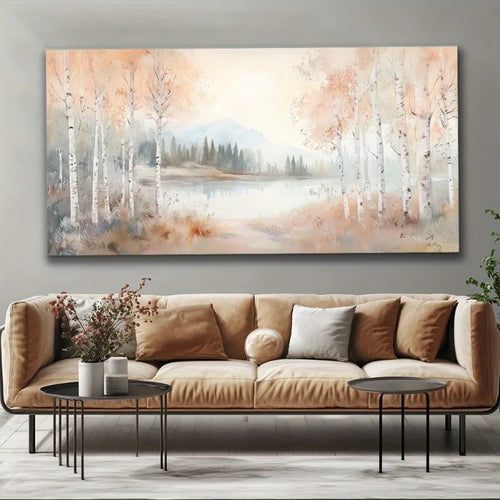 1pc Birch Lined Lake Canvas Wall Art Painting, Frameless Canvas Wall Art Picture Living Room Printing Art Office Home Decortion